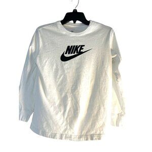 Nike Girls T-Shirt Long Sleeves White Black Logo Loose Fit Size M